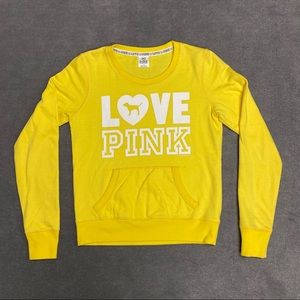 Pink Victoria’s Secret Bright Yellow Sweatshirt
Scoop Neck
Kangaroo Pocket